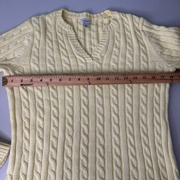 LL Bean Cable Knit Sweater Small Yellow - Picture 7 of 8